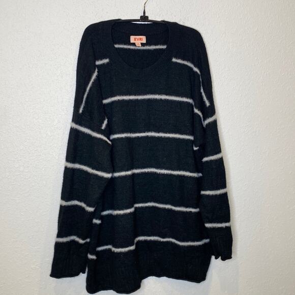 EVRI Black & White Striped Pullover Crew Neck Sweater Sz 3X Metallic Sparkles - Picture 1 of 12